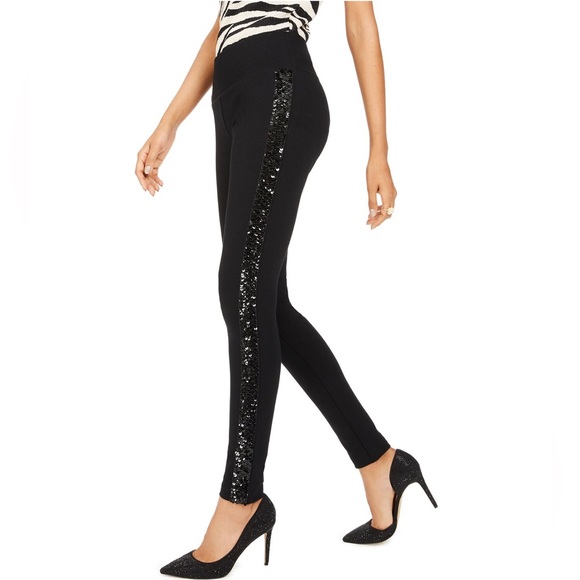 INC INTERNATIONAL CONCEPT BLACK EMBELLISHED SEQUIN DETAIL SPANDEX LEGGING - Picture 1 of 10